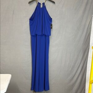 Women’s Ronni Nicole Blue/Gold  Halter Jumpsuit Size 12 New with Tags